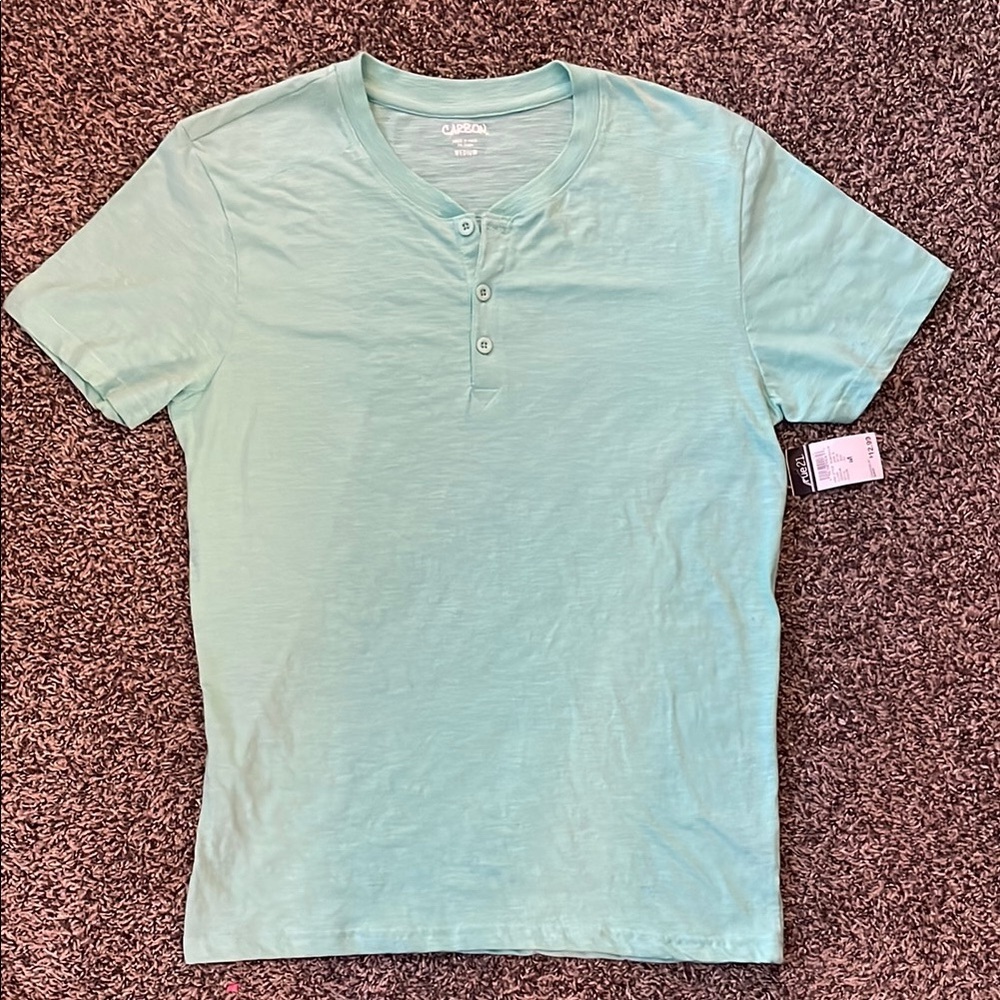 NWT Carbon Light Minty Green Henley Tee